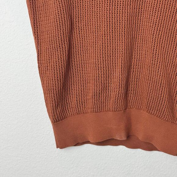 Suitsupply Crochet Buttonless Polo Shirt Mens S Rust Brown Cotton Silk Open Knit - Picture 8 of 13